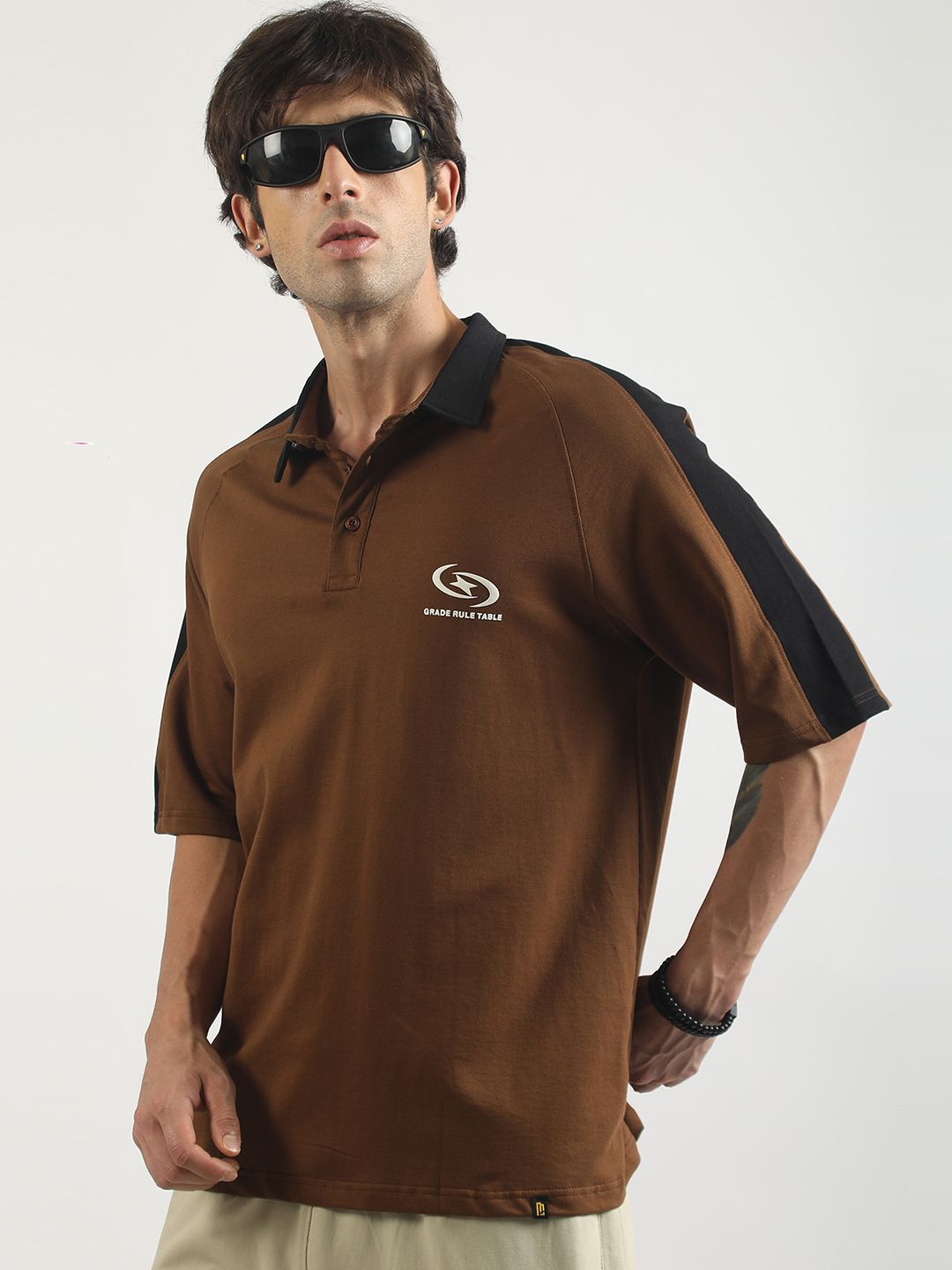 Maniac Men Brand Logo Colourblocked Polo Collar Pockets T-shirt