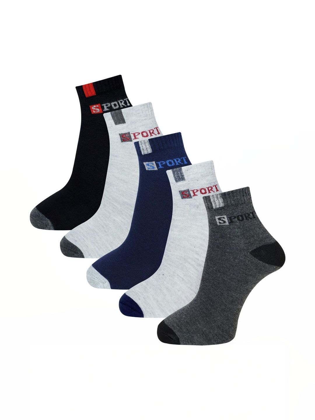 Akeeta Men Pack of 5 Cotton Assorted Colourblocked Ankle Length Socks