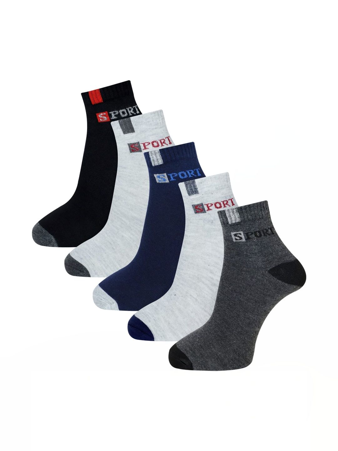 akeet trend Men Pack of 5 Cotton Assorted Colourblocked Ankle Length Socks