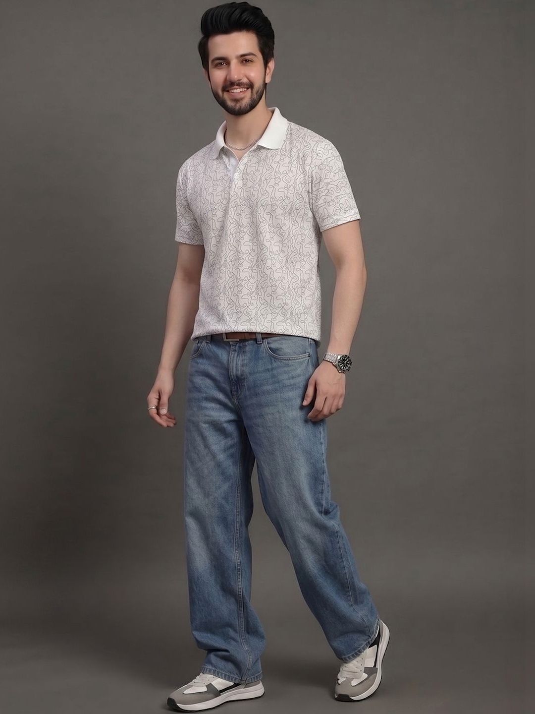 Mast & Harbour Abstract Printed Polo Collar Short Sleeves T-shirt