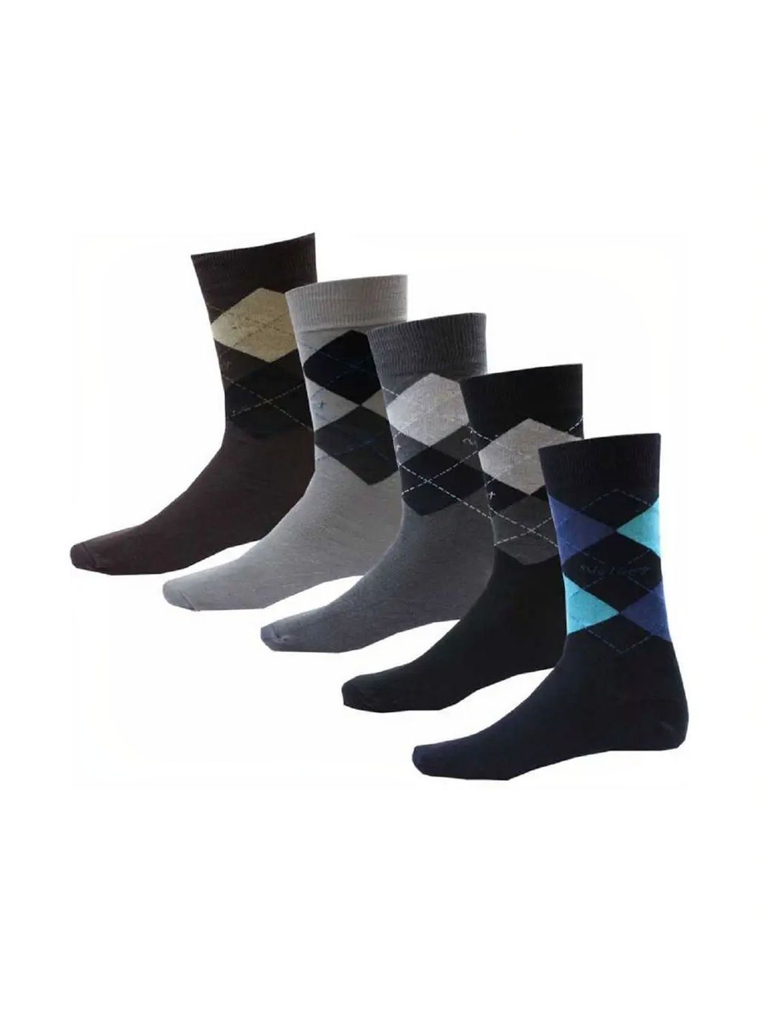 akeet trend Men Pack of 5 Cotton Assorted Patterned Calf Length Socks