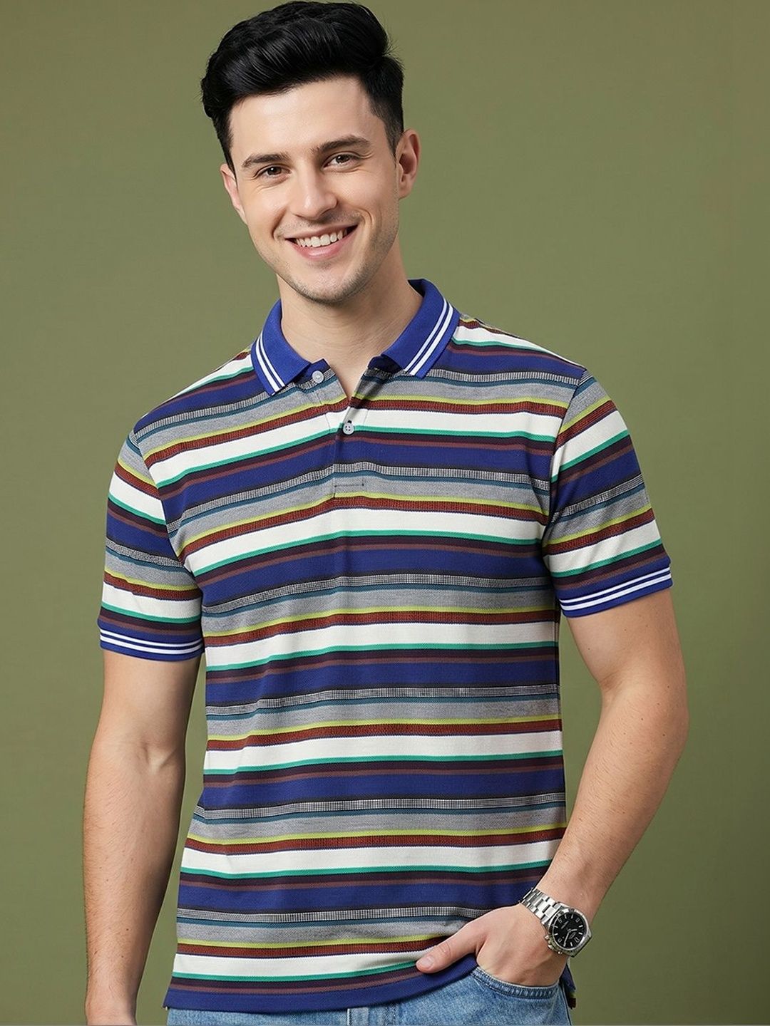 Kook N Keech Men Striped Polo Collar T-shirt
