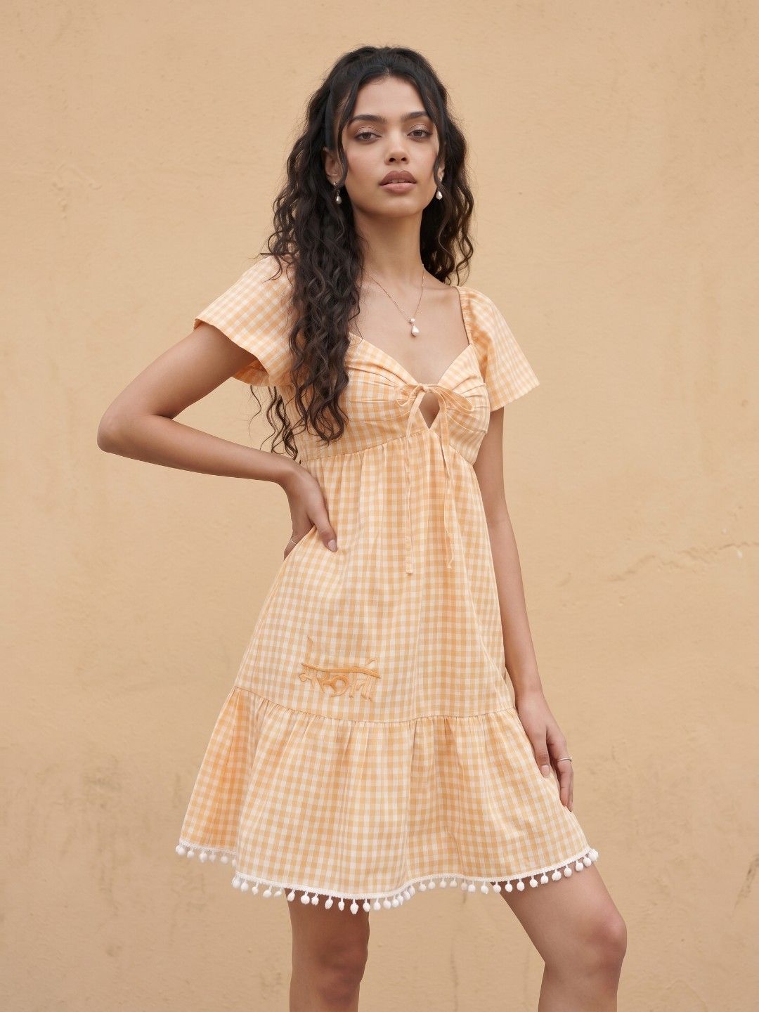 Buy fusion by glitchez Checked Sweetheart Neck A-Line Mini Dress