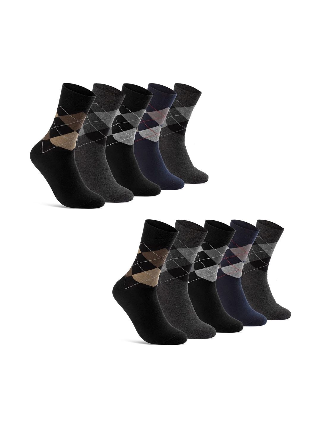 akeet trend Men Pack of 10 Cotton Assorted Patterned Calf Length Socks