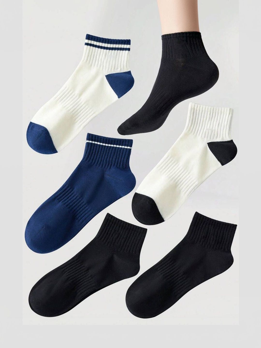 Akeeta Men Pack of 5 Cotton Assorted Colourblocked Ankle Length Socks