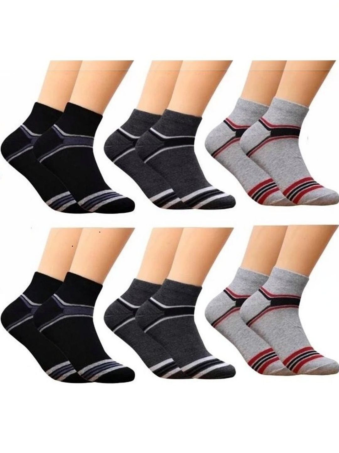 Akeeta Men Pack of 6 Cotton Assorted Striped Ankle Length Socks