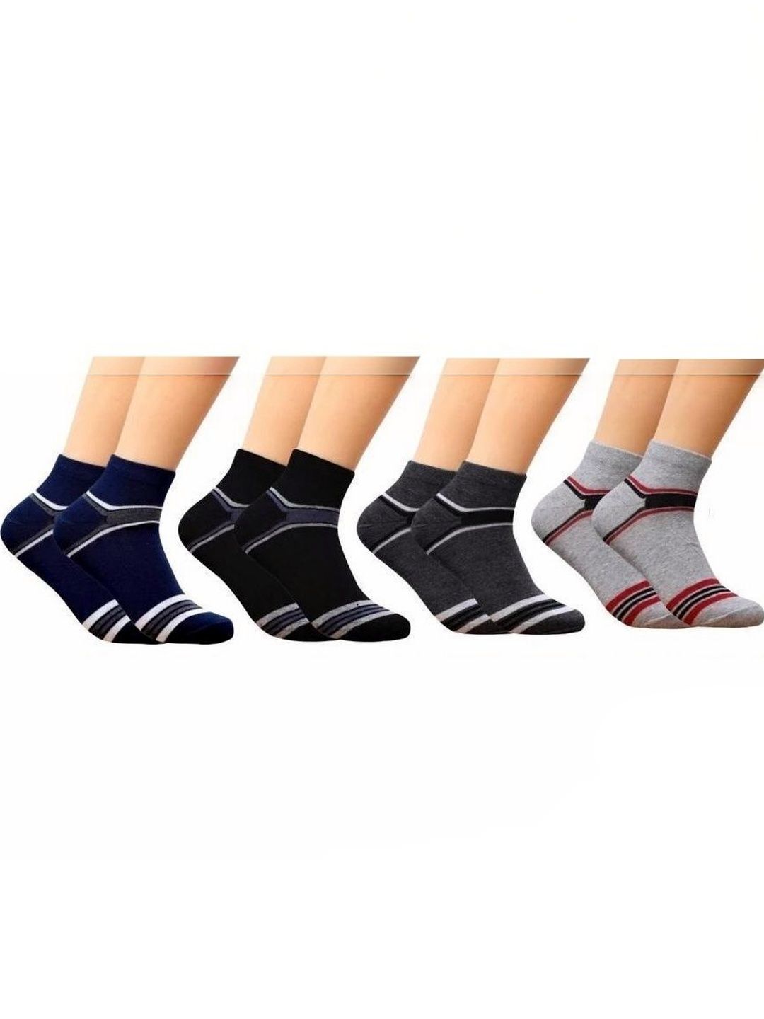 Akeeta Men Pack of 4 Cotton Assorted Striped Ankle Length Socks