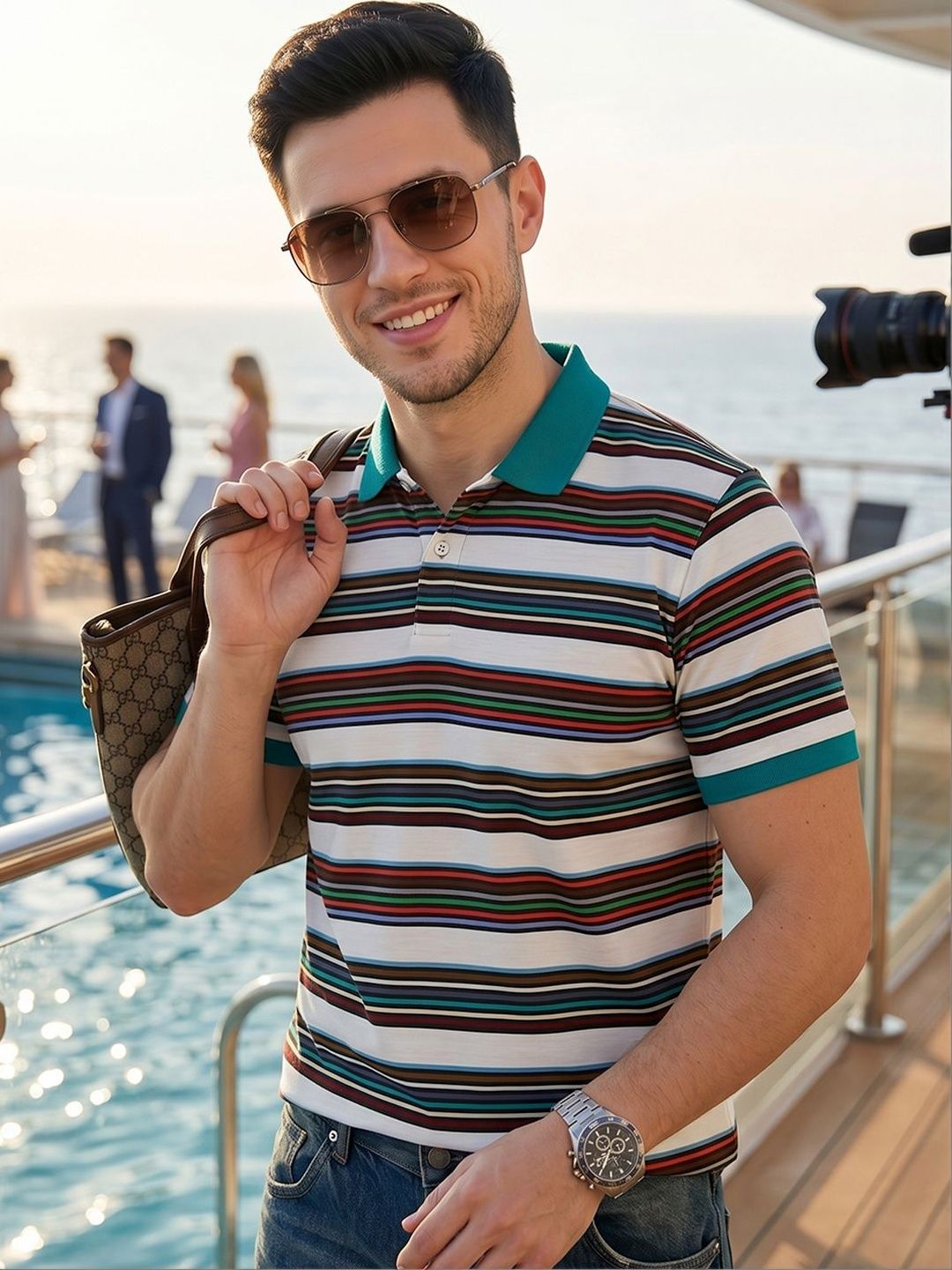Mast & Harbour Men Striped Polo Collar T-shirt