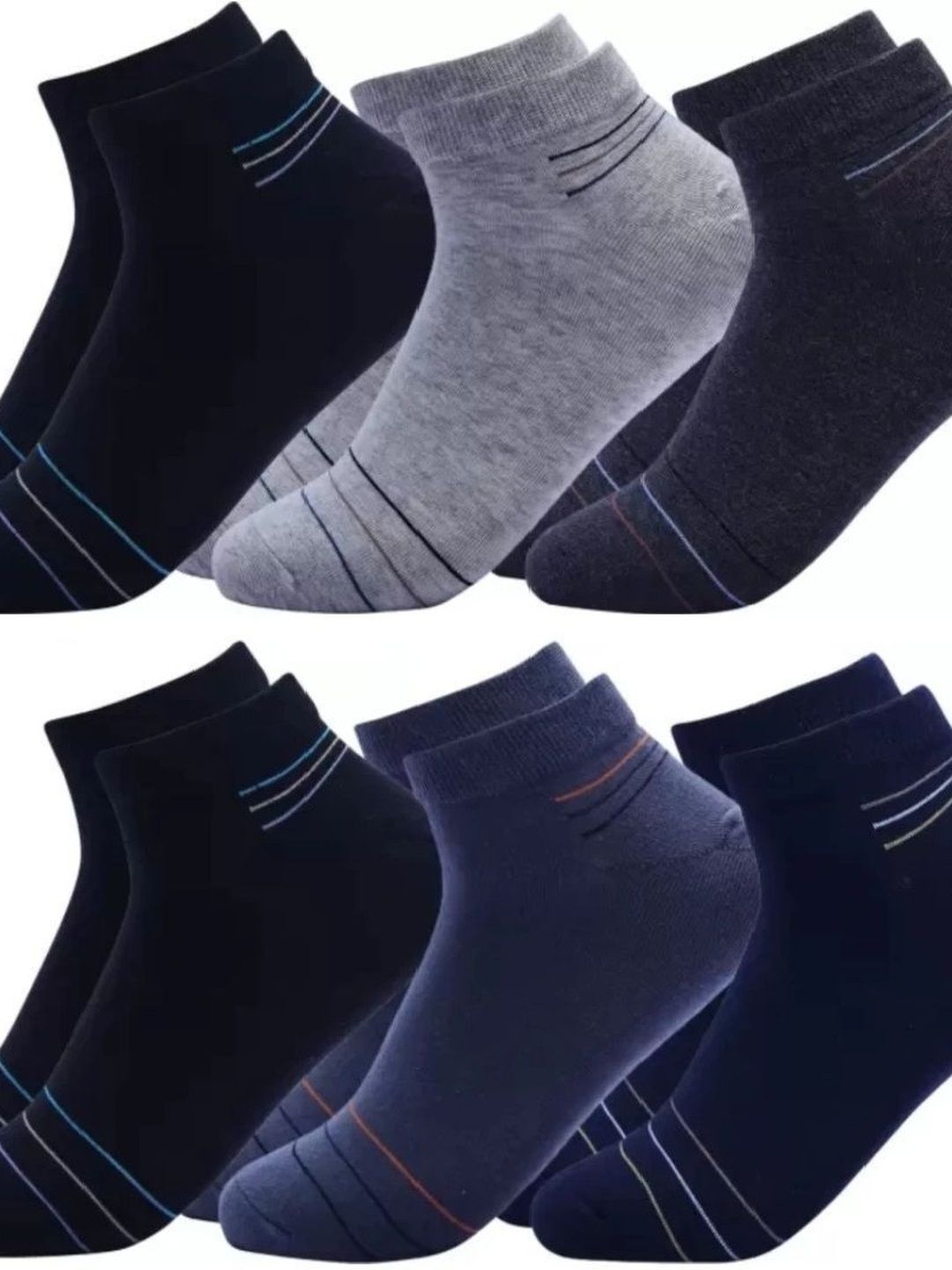 Akeeta Men Pack of 6 Cotton Assorted Striped Ankle Length Socks