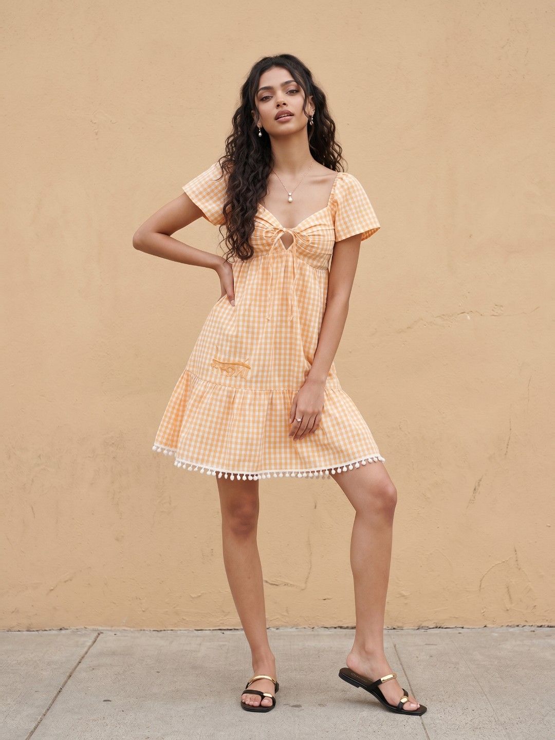Buy fusion by glitchez Checked Sweetheart Neck A-Line Mini Dress