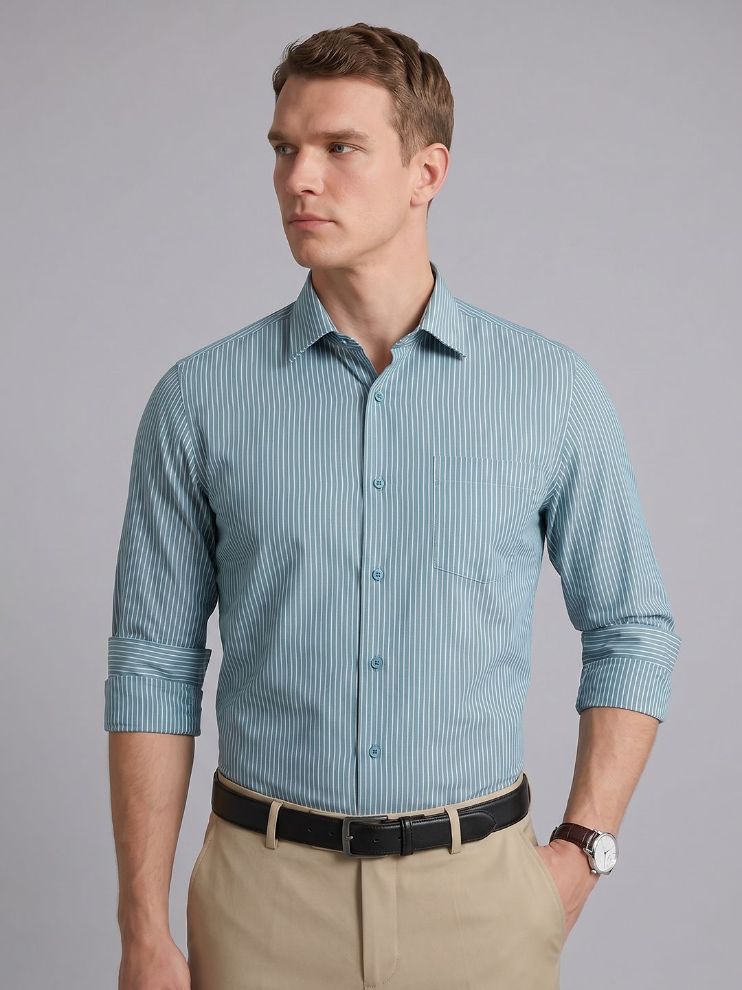 Blackberrys Vertical Striped Pure Cotton Formal Shirt