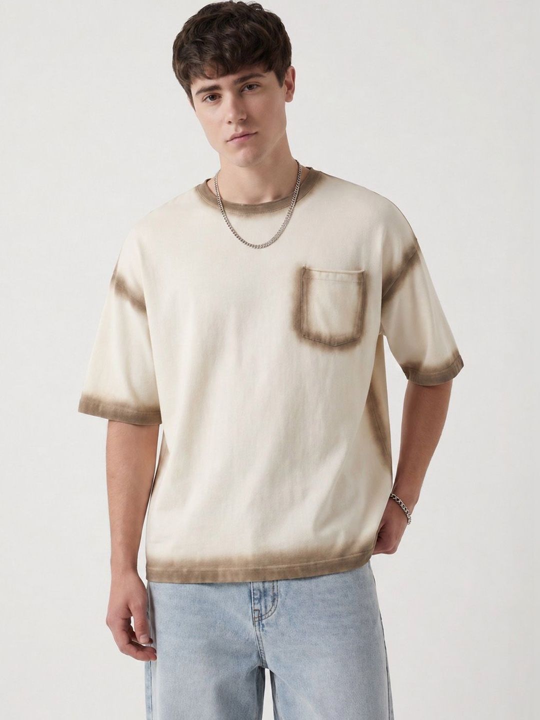Crazymonk Round Neck Cotton Oversized T-shirt