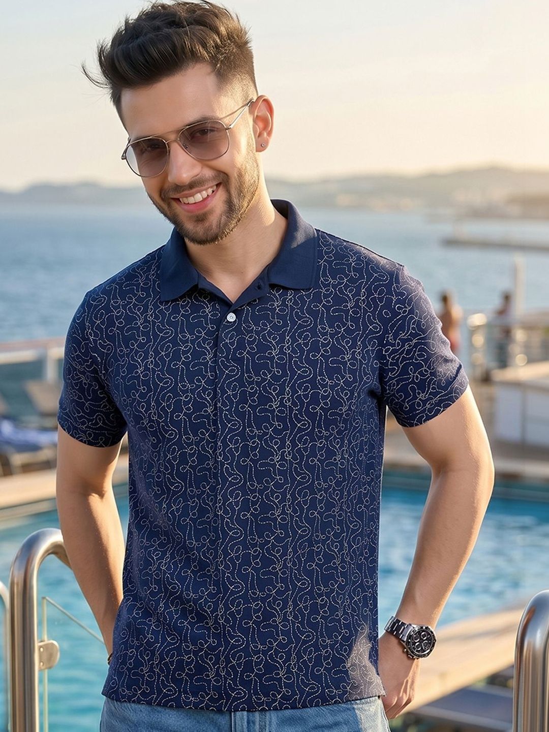 Mast & Harbour Men Printed Polo Collar T-shirt