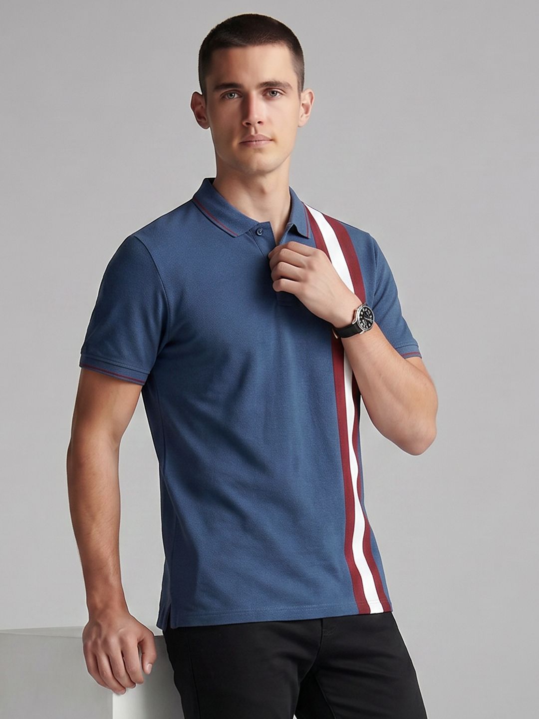 Slim Fit Polo Striped T-Shirt Louis Philippe Sport Slim Fit Polo Collar Striped T-Shirt
