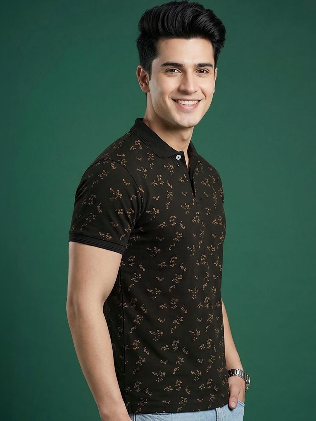 Mast & Harbour Floral Printed Polo Collar Short Sleeves T-shirt