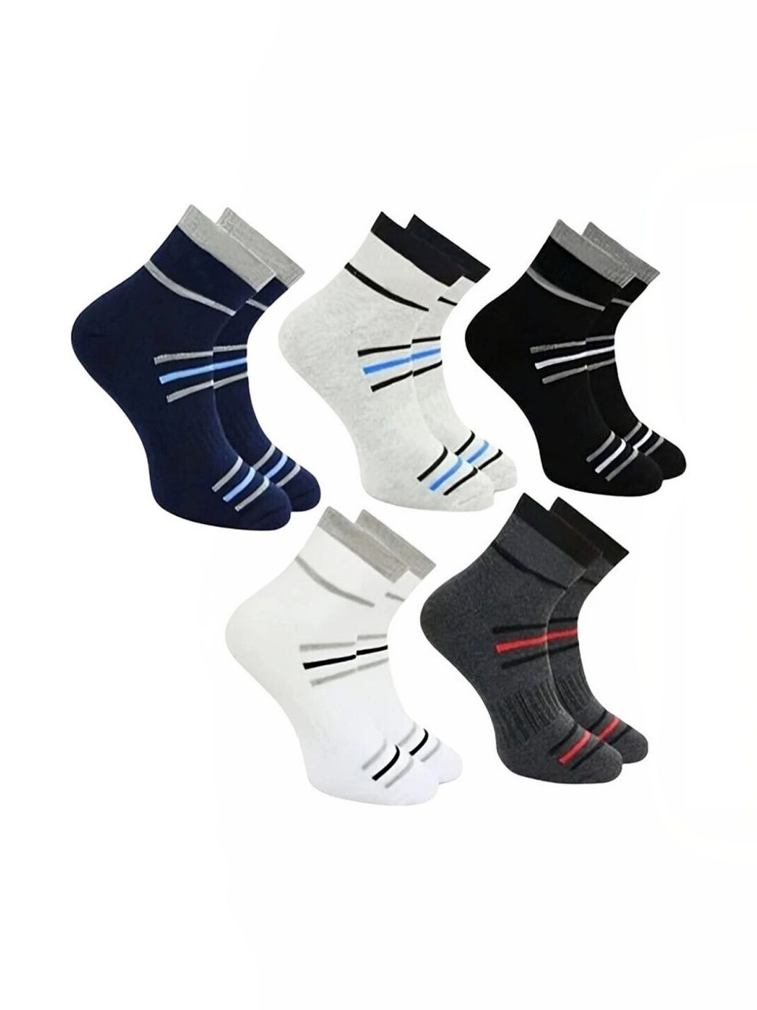 akeet trend Men Pack of 5 Cotton Assorted Striped Ankle Length Socks