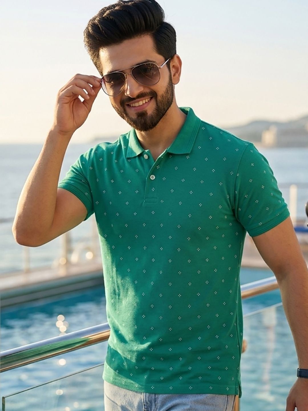 Mast & Harbour Men Printed Polo Collar T-shirt