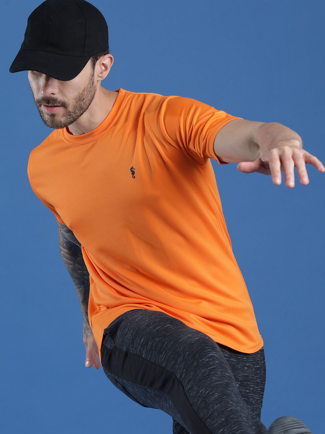 EPPE Eppe Men Orange Tee Round Neck Half Sleeve Polyester Dry Fit T-shirt