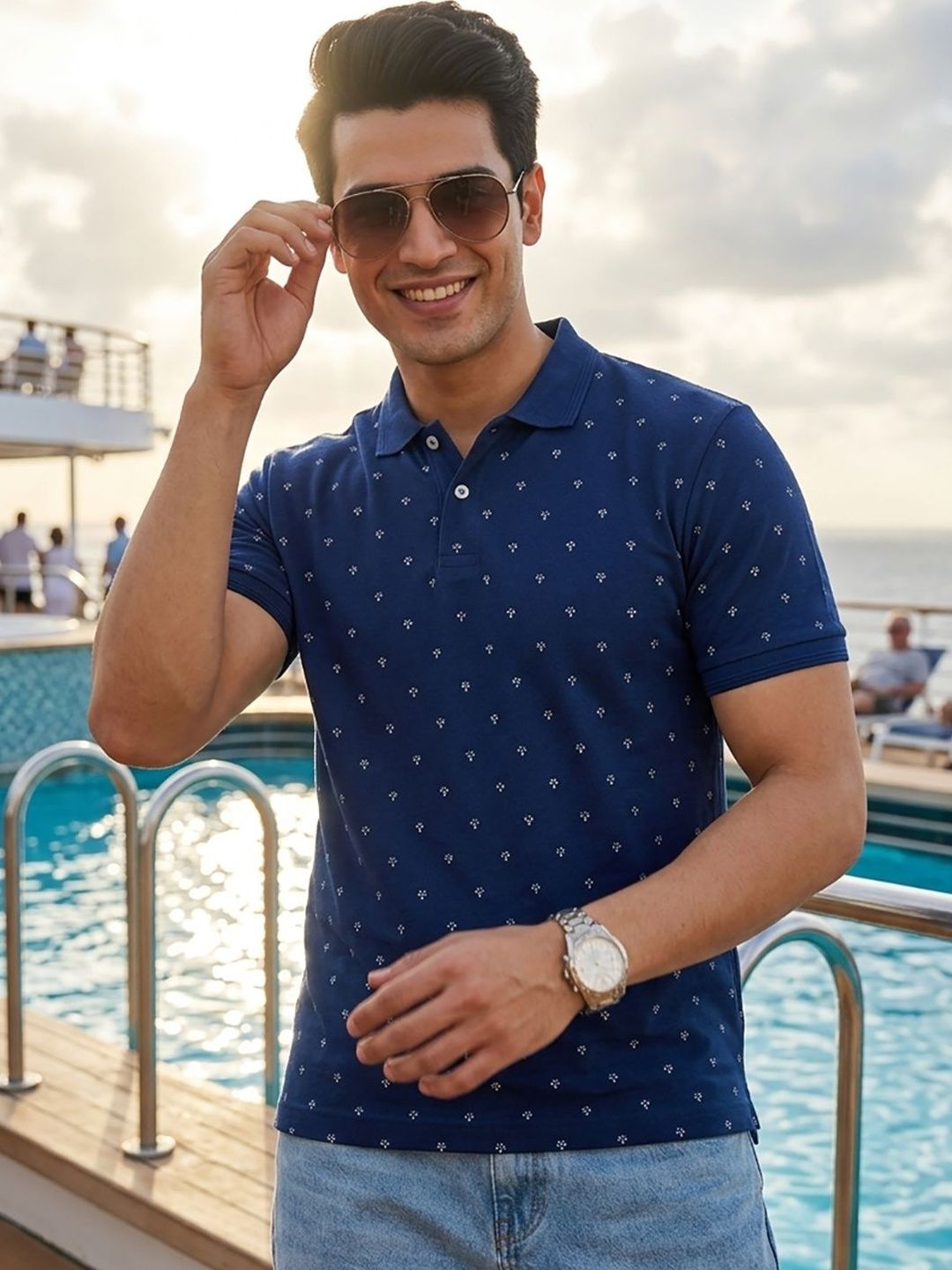 Mast & Harbour Men Printed Polo Collar T-shirt