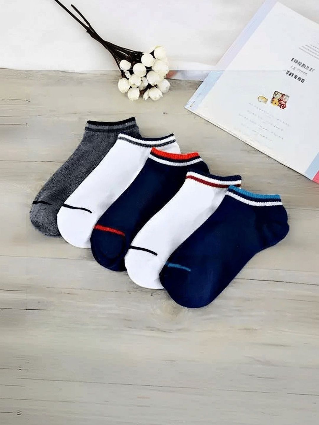 akeet trend Men Pack of 5 Cotton Assorted Colourblocked Ankle Length Socks