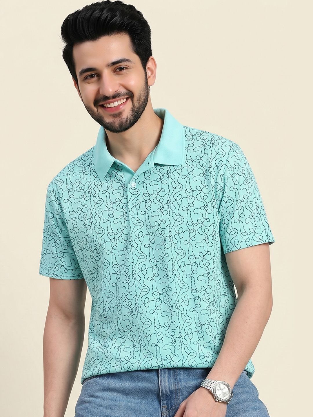 Mast & Harbour Abstract Printed Polo Collar Short Sleeves T-shirt