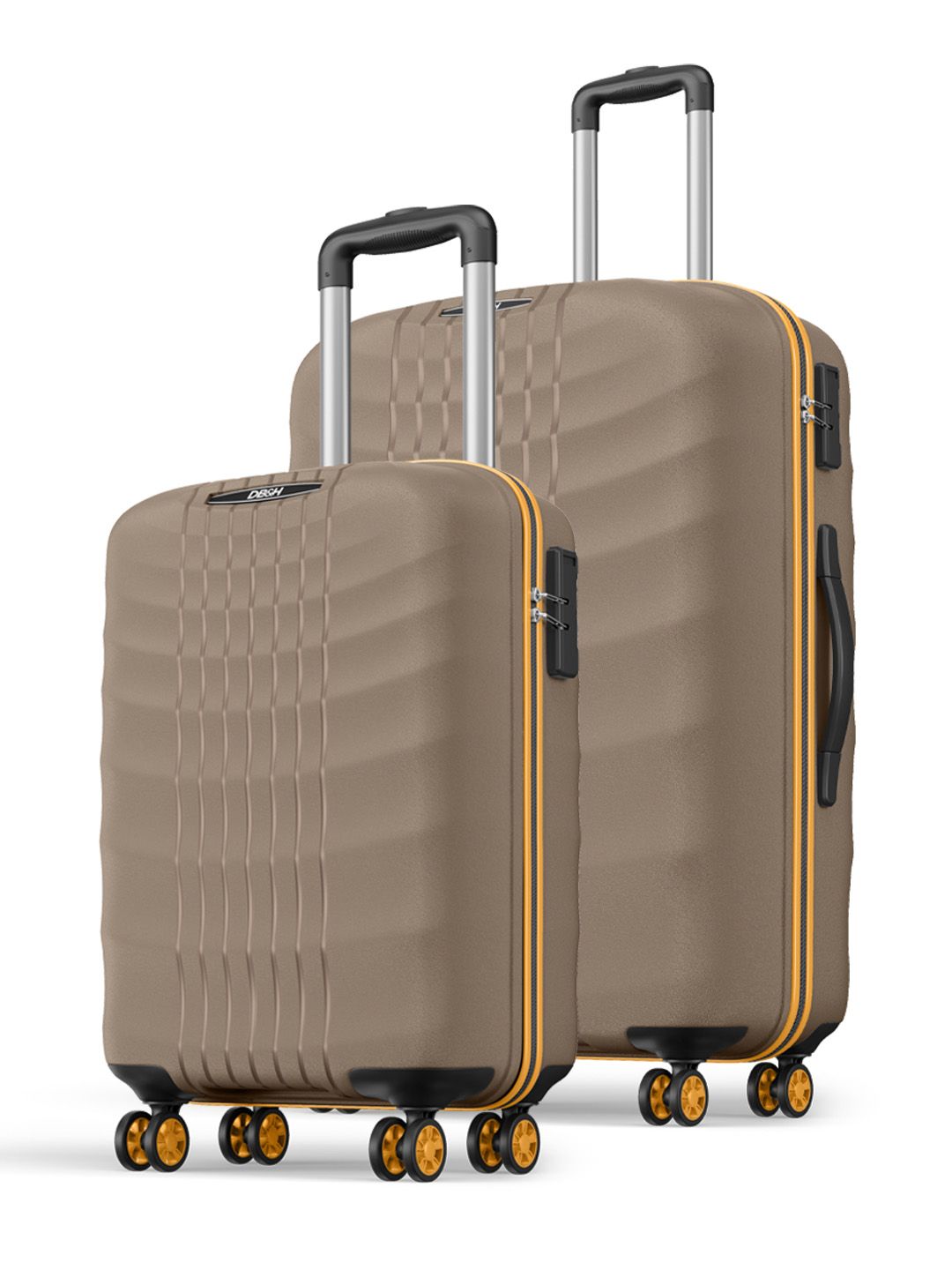 DB&H Vion Fossil Set of 2 Hard Sided 8 Wheel Cabin & Medium Trolley Bag Suitcase