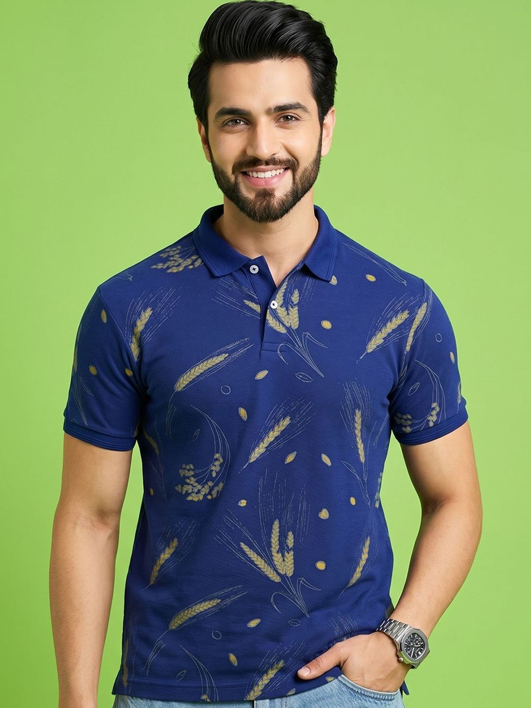 Mast & Harbour Men Printed Polo Collar T-shirt