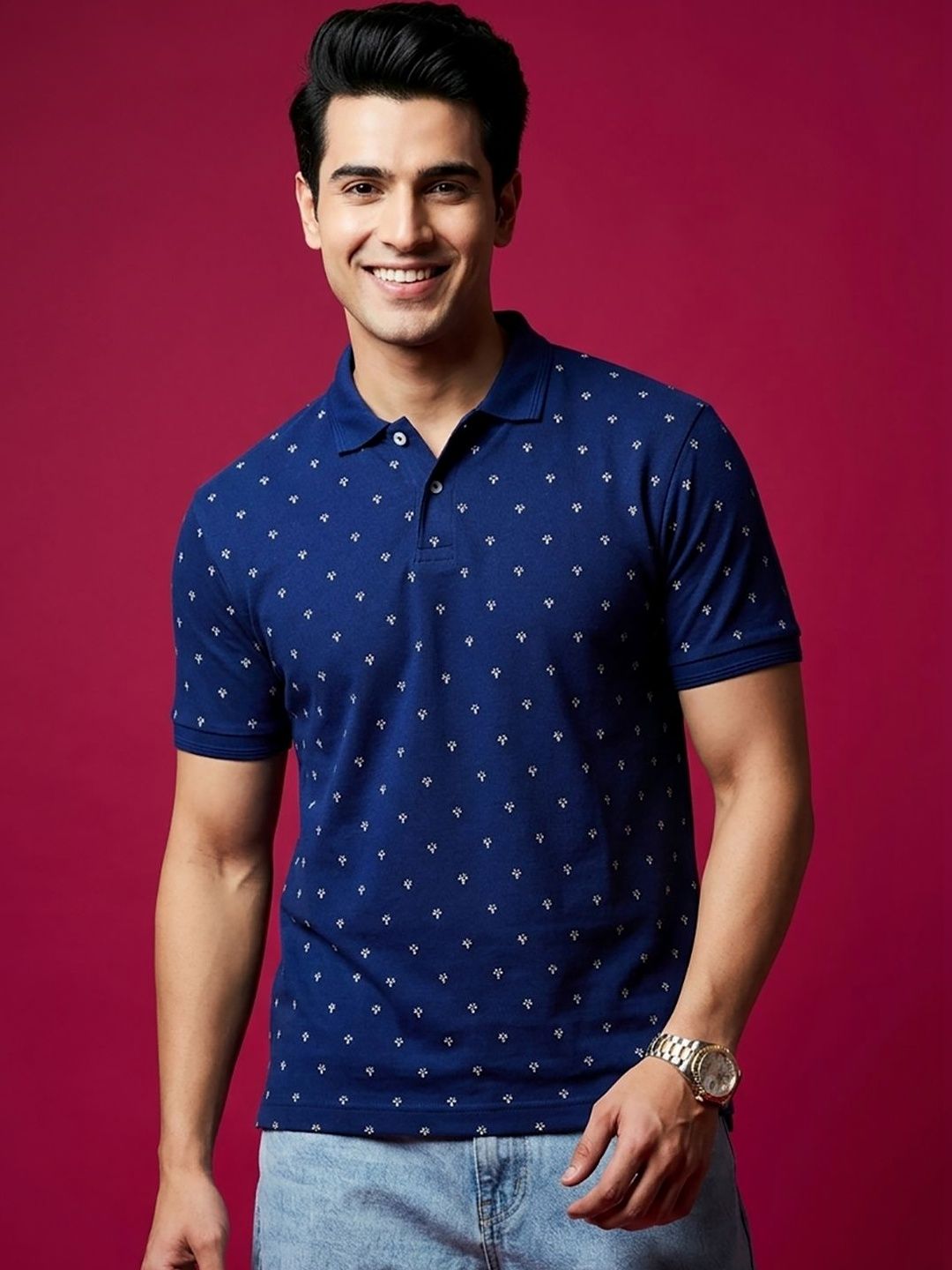 Mast & Harbour Men Printed Polo Collar T-shirt