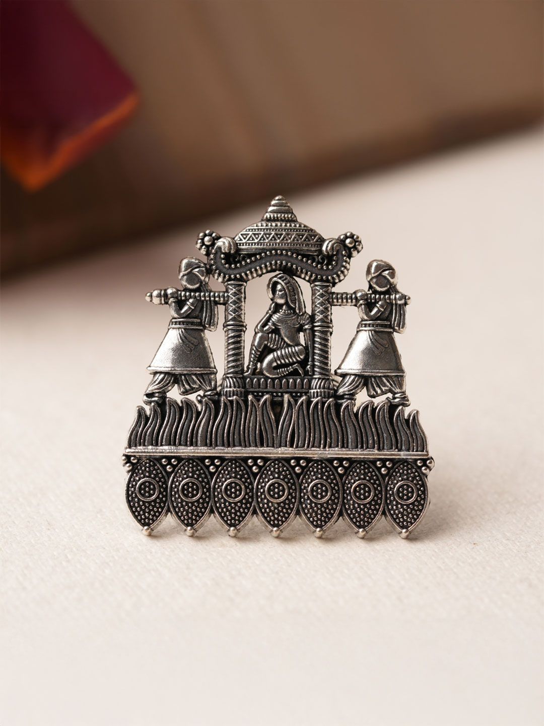 SANSEETA SANSEETA Silver-Plated Oxidised Finger Ring