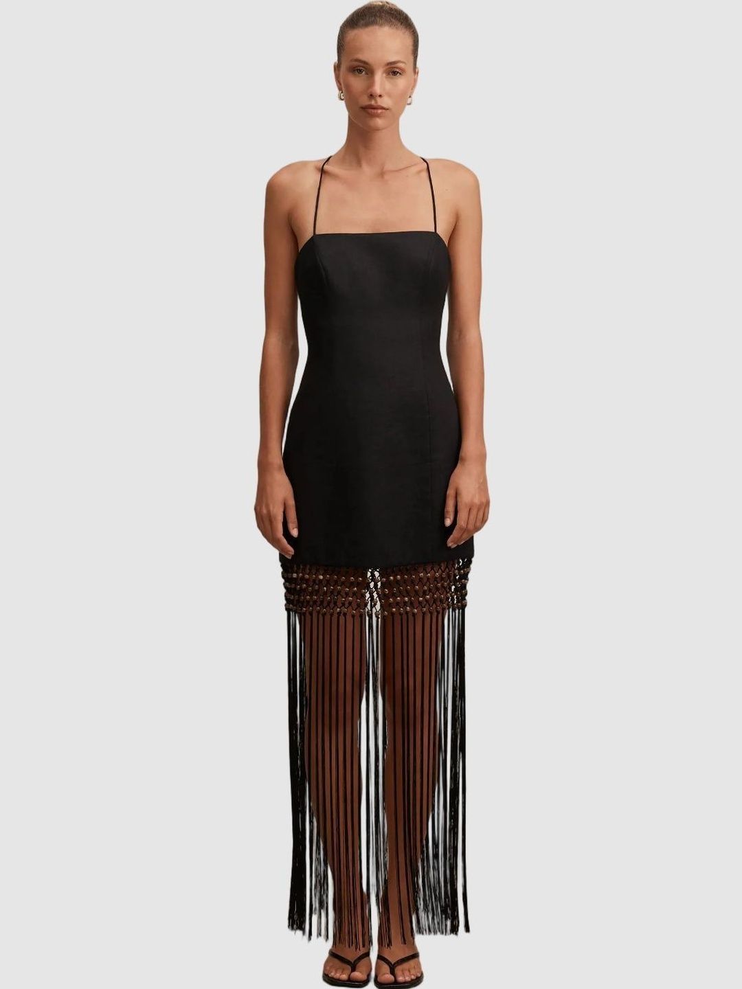 Forever New Forever New Fringed Linen Bodycon Maxi Dress