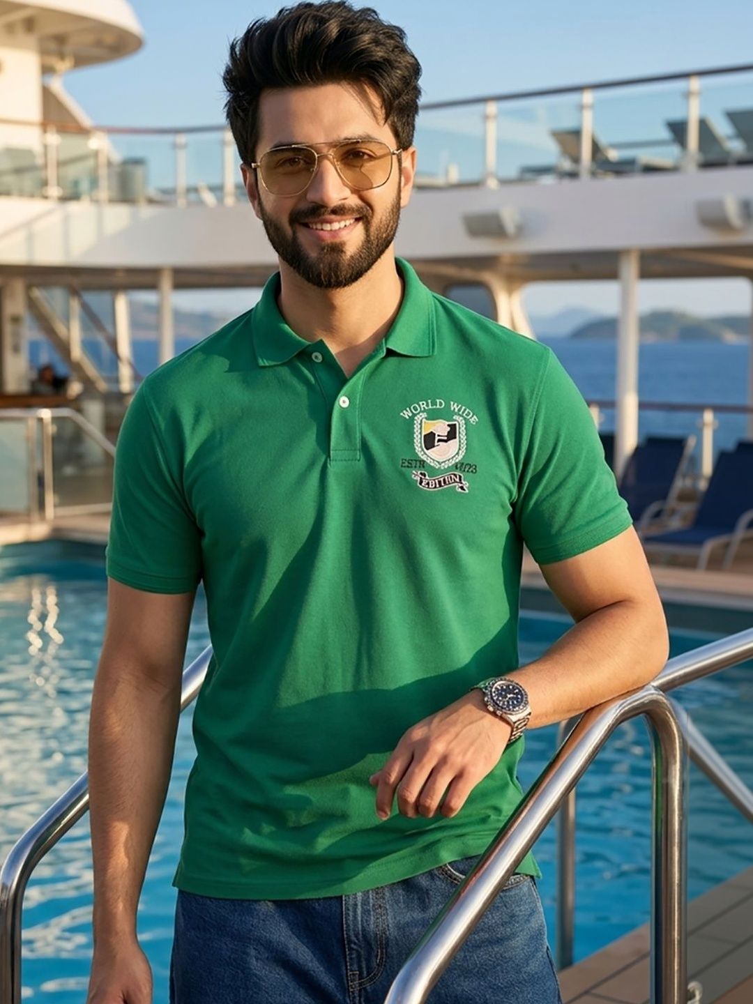 Mast & Harbour Men Brand Logo Printed Polo Collar T-shirt