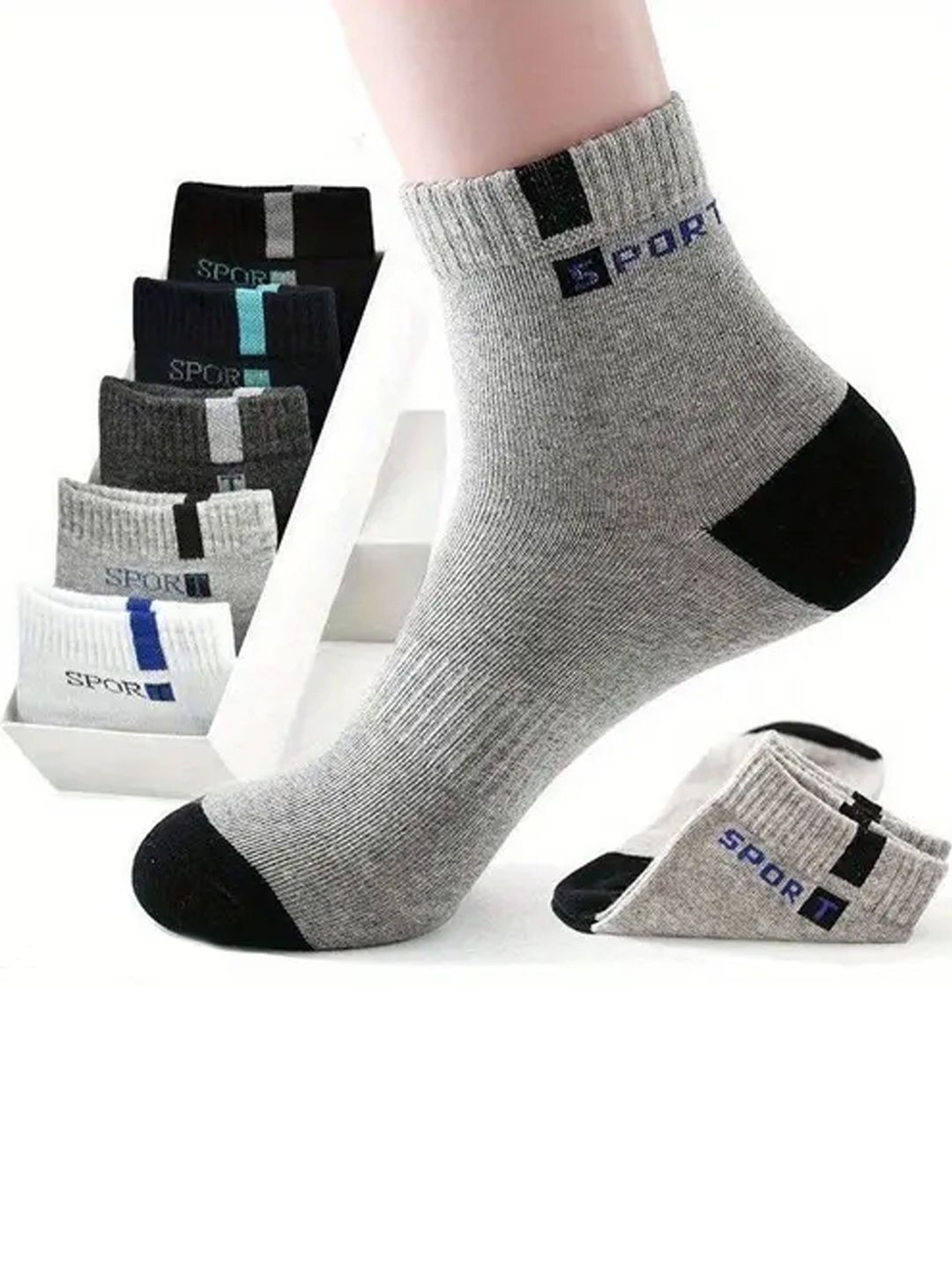 akeet trend Men Pack of 5 Cotton Assorted Colourblocked Ankle Length Socks