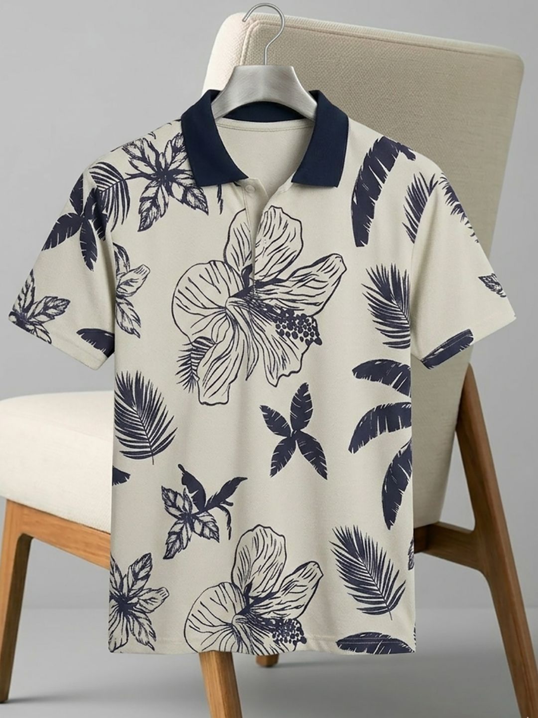 Mast & Harbour Men Floral Printed Polo Collar Tropical T-shirt