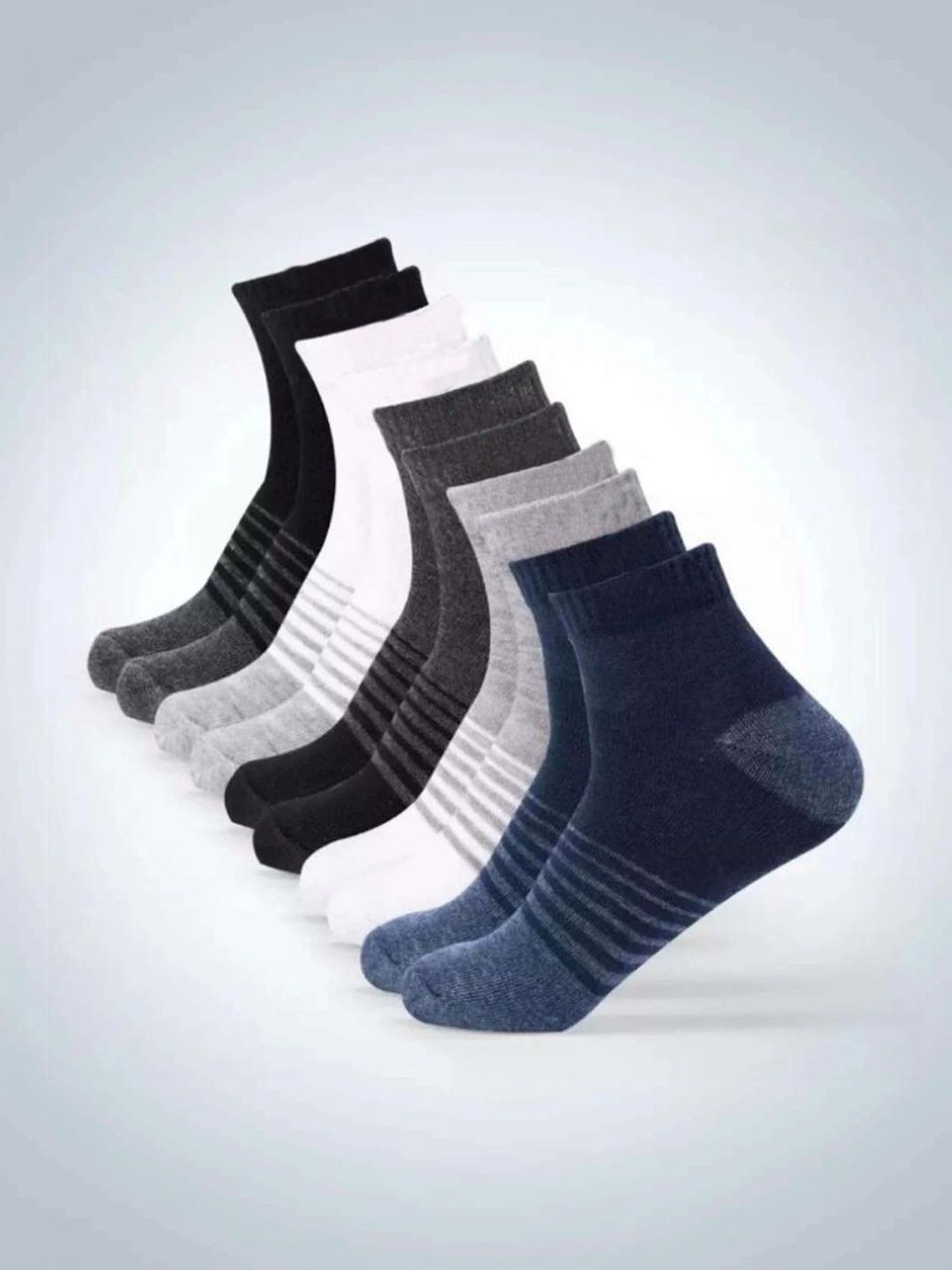 Akeeta Men Pack of 10 Cotton Assorted Striped Ankle Length Socks