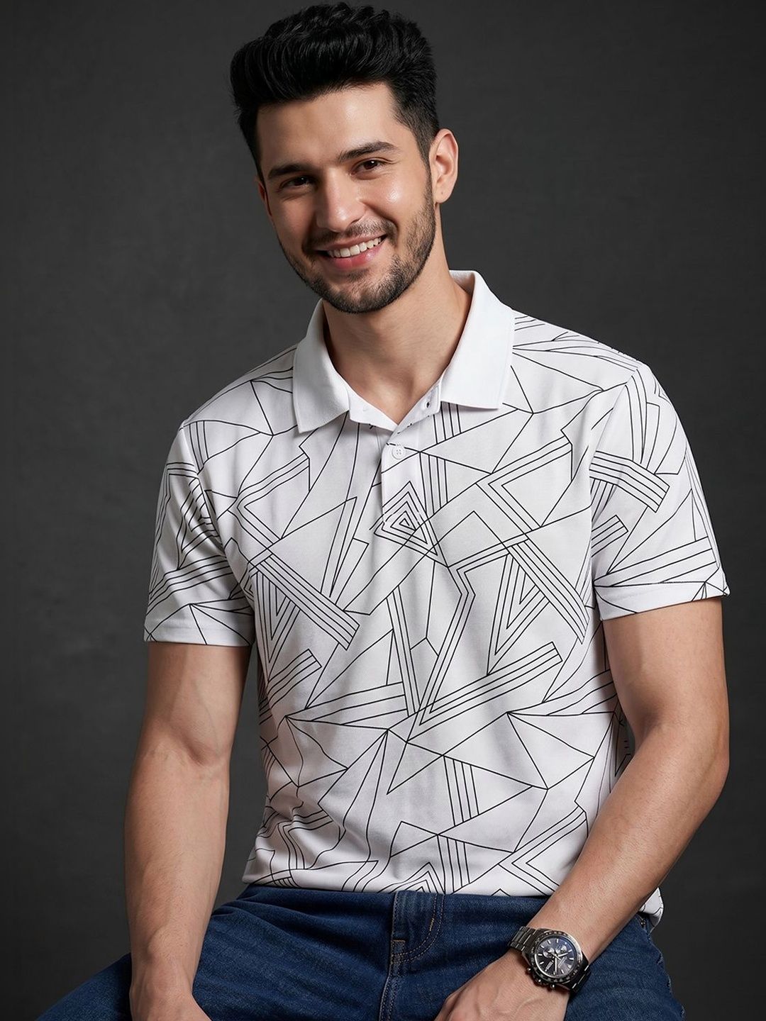 Mast & Harbour Men Printed Polo Collar T-shirt