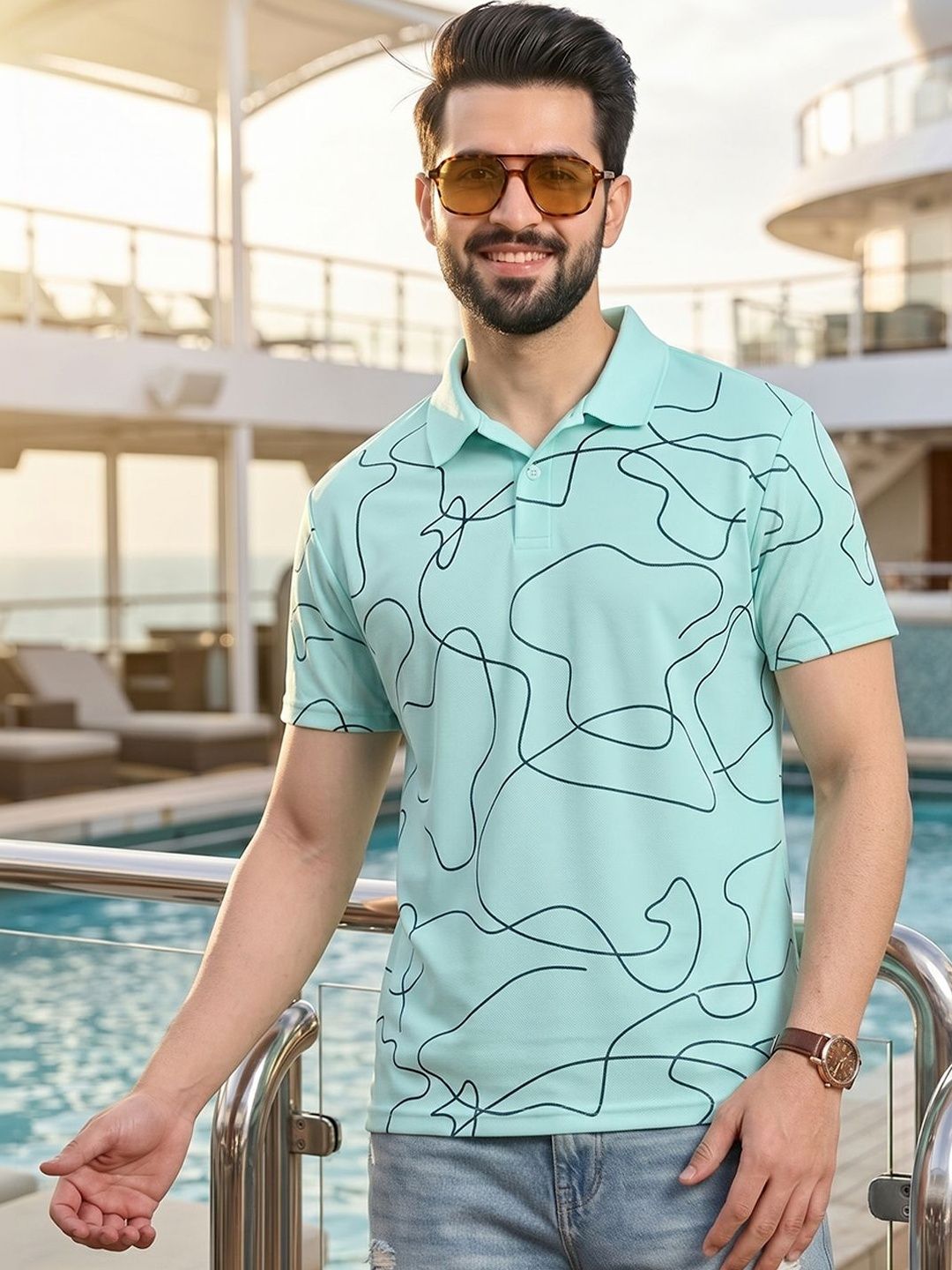 Mast & Harbour Men Printed Polo Collar T-shirt