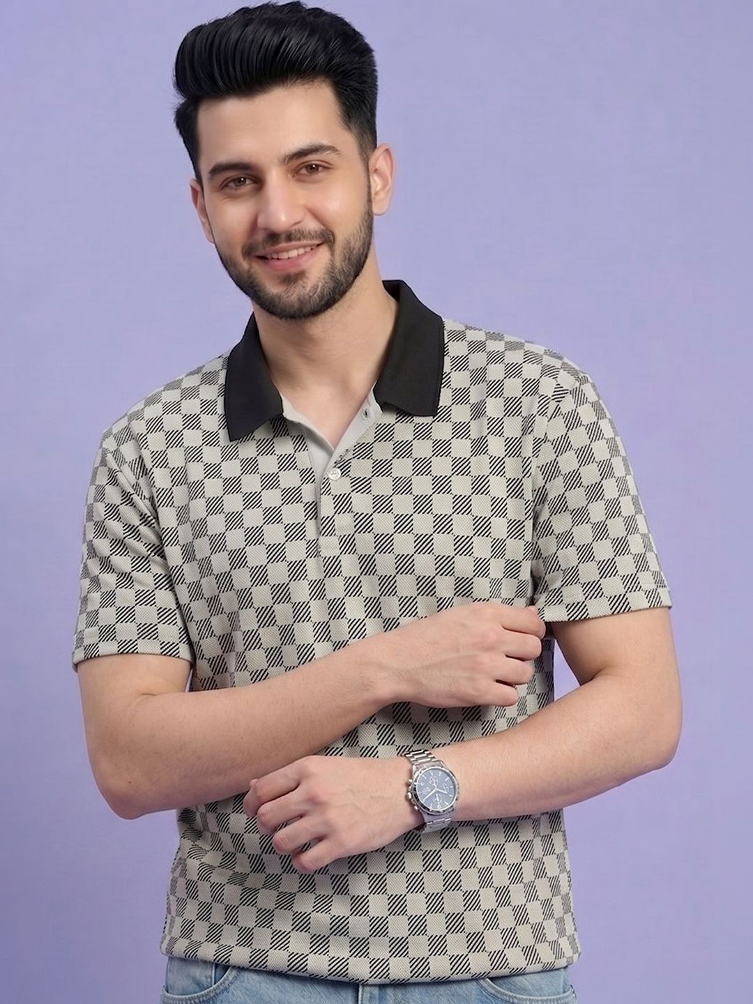 Mast & Harbour Checked Polo Collar Short Sleeves T-shirt
