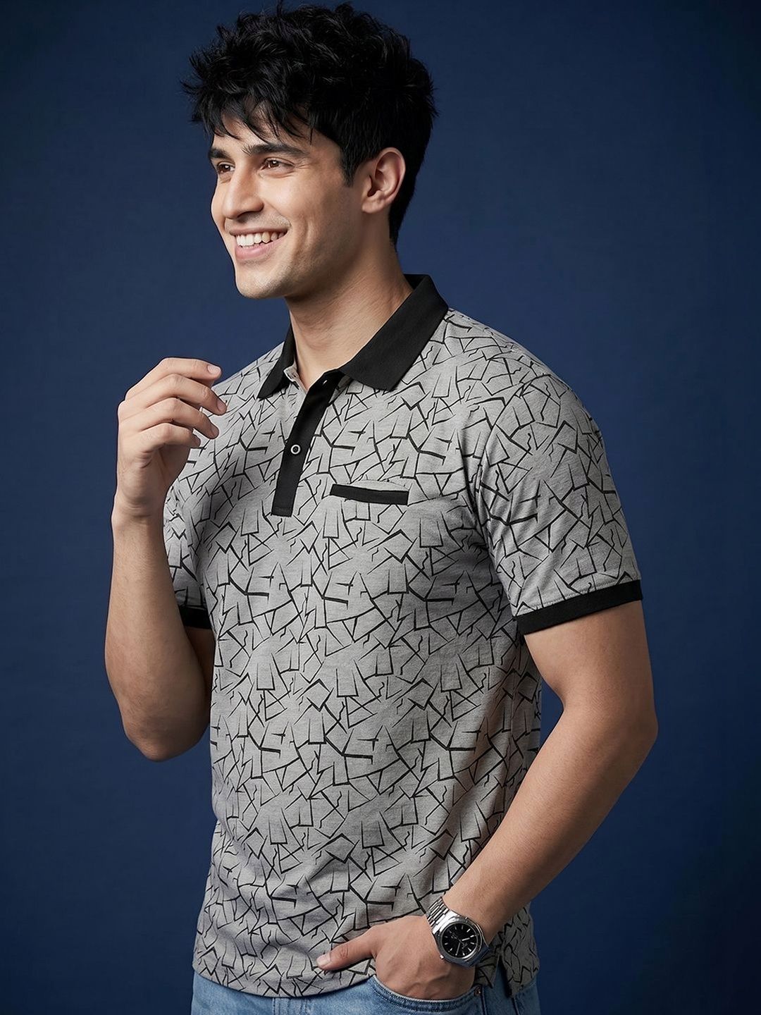 Mast & Harbour Men Printed Polo Collar Pockets T-shirt