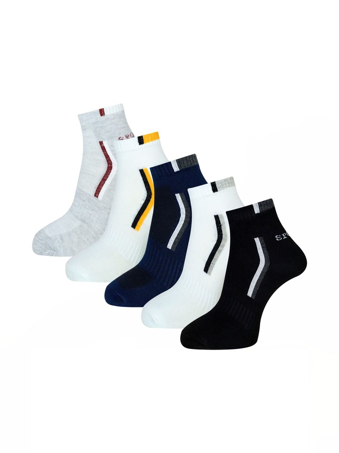 akeet trend Men Pack of 5 Cotton Assorted Colourblocked Ankle Length Socks