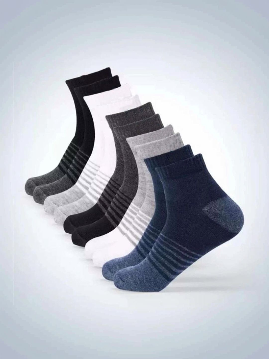 akeet trend Men Pack of 10 Cotton Assorted Striped Ankle Length Socks