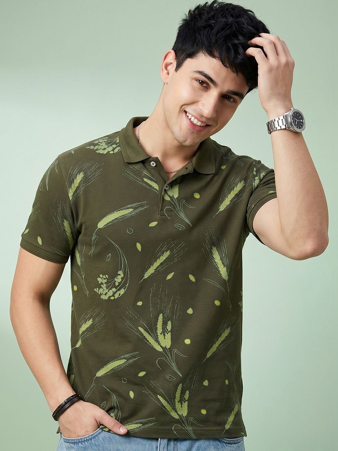Mast & Harbour Conversational Printed Polo Collar Short Sleeves T-shirt