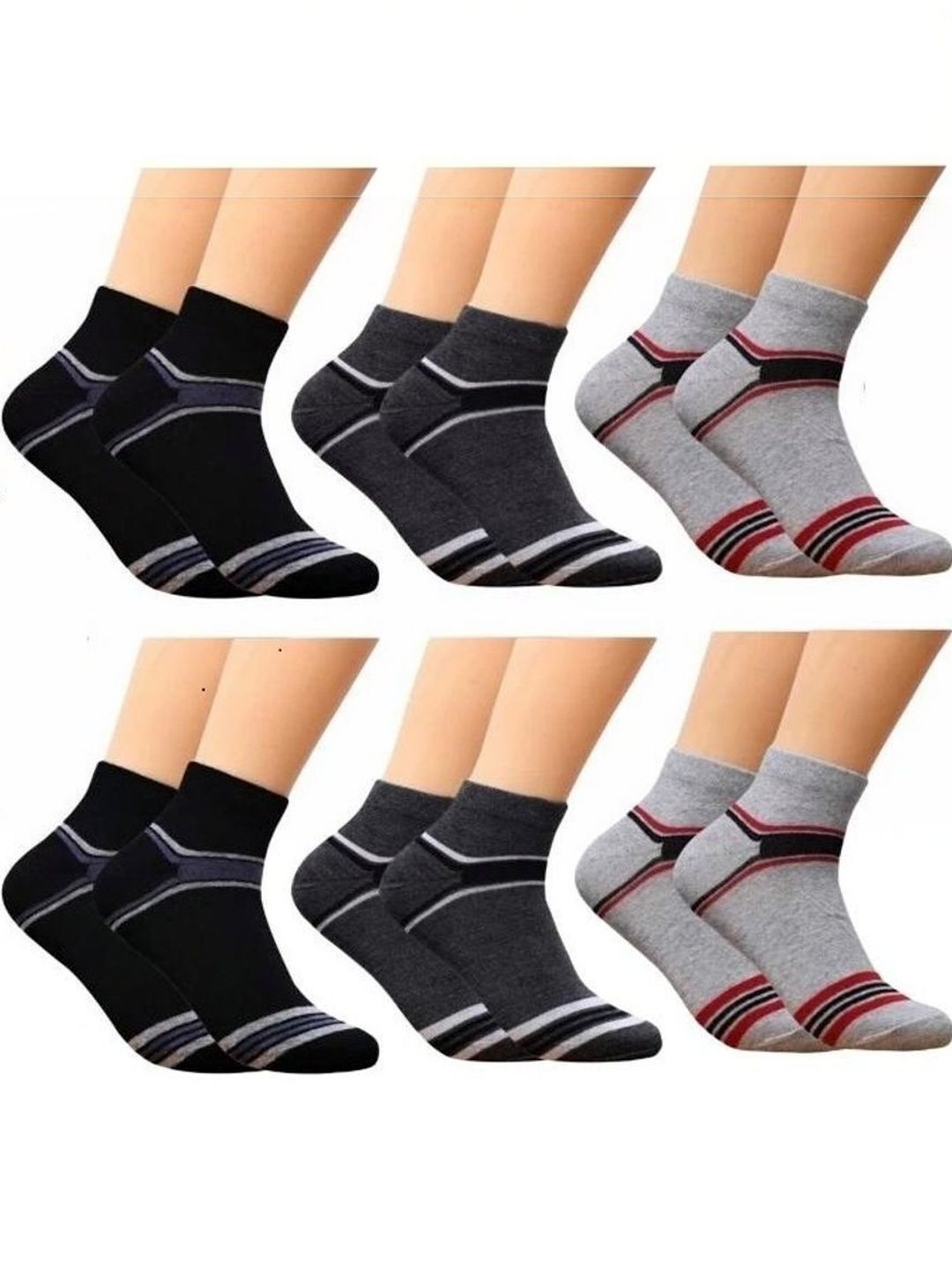 akeet trend Men Pack of 6 Cotton Assorted Striped Ankle Length Socks