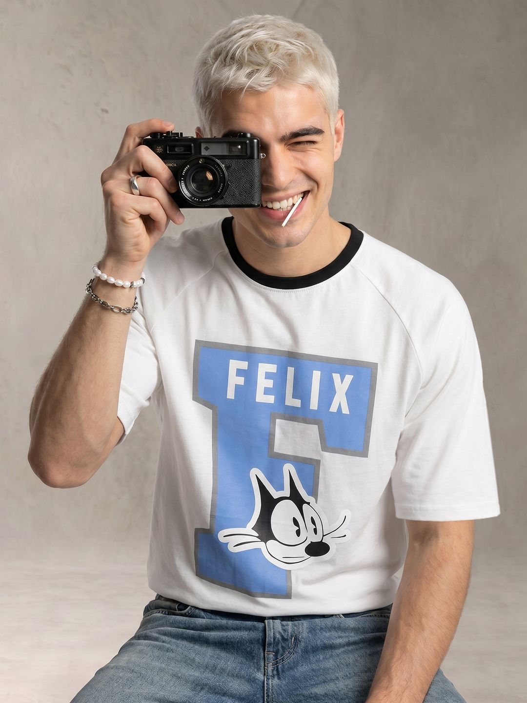 Felix the Cat by Kook N Keech Felix The Cat Printed Pure Cotton Relaxed Fit T-shirt