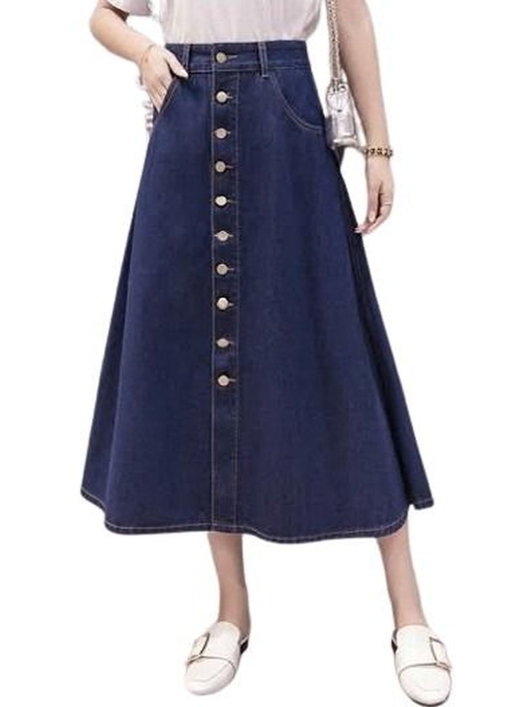 Codaisy Women Denim Midi A-Line Skirt