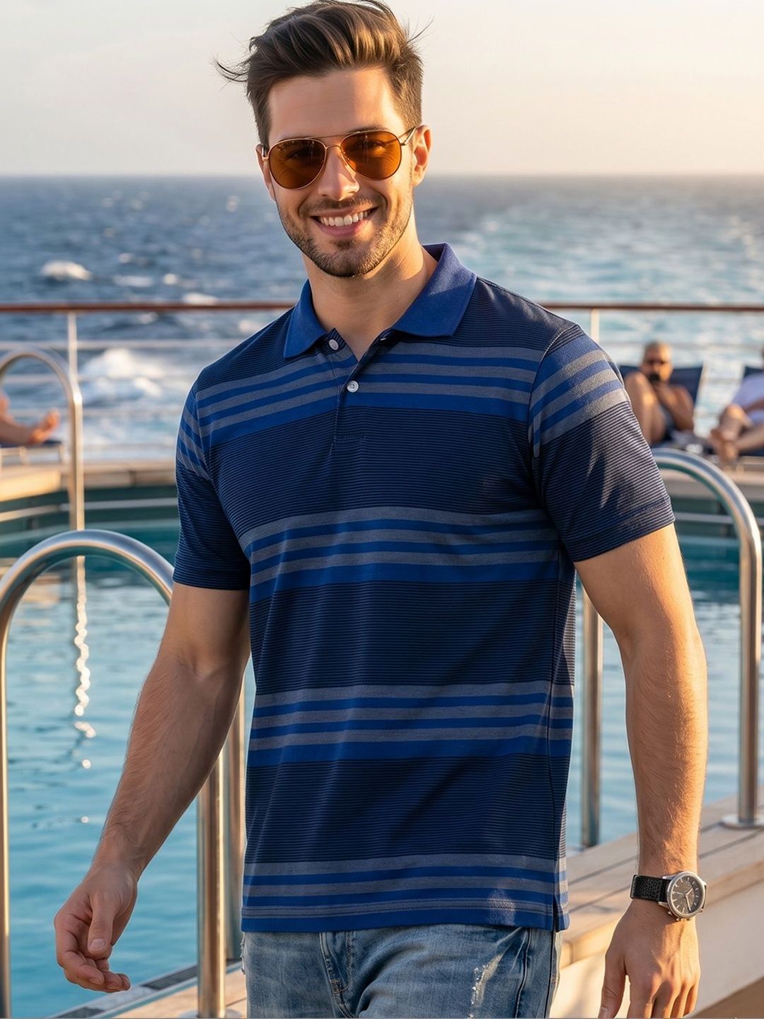 Mast & Harbour Men Striped Polo Collar T-shirt