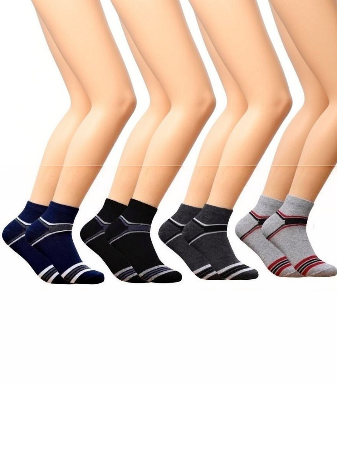 akeet trend Men Pack of 4 Cotton Assorted Striped Ankle Length Socks