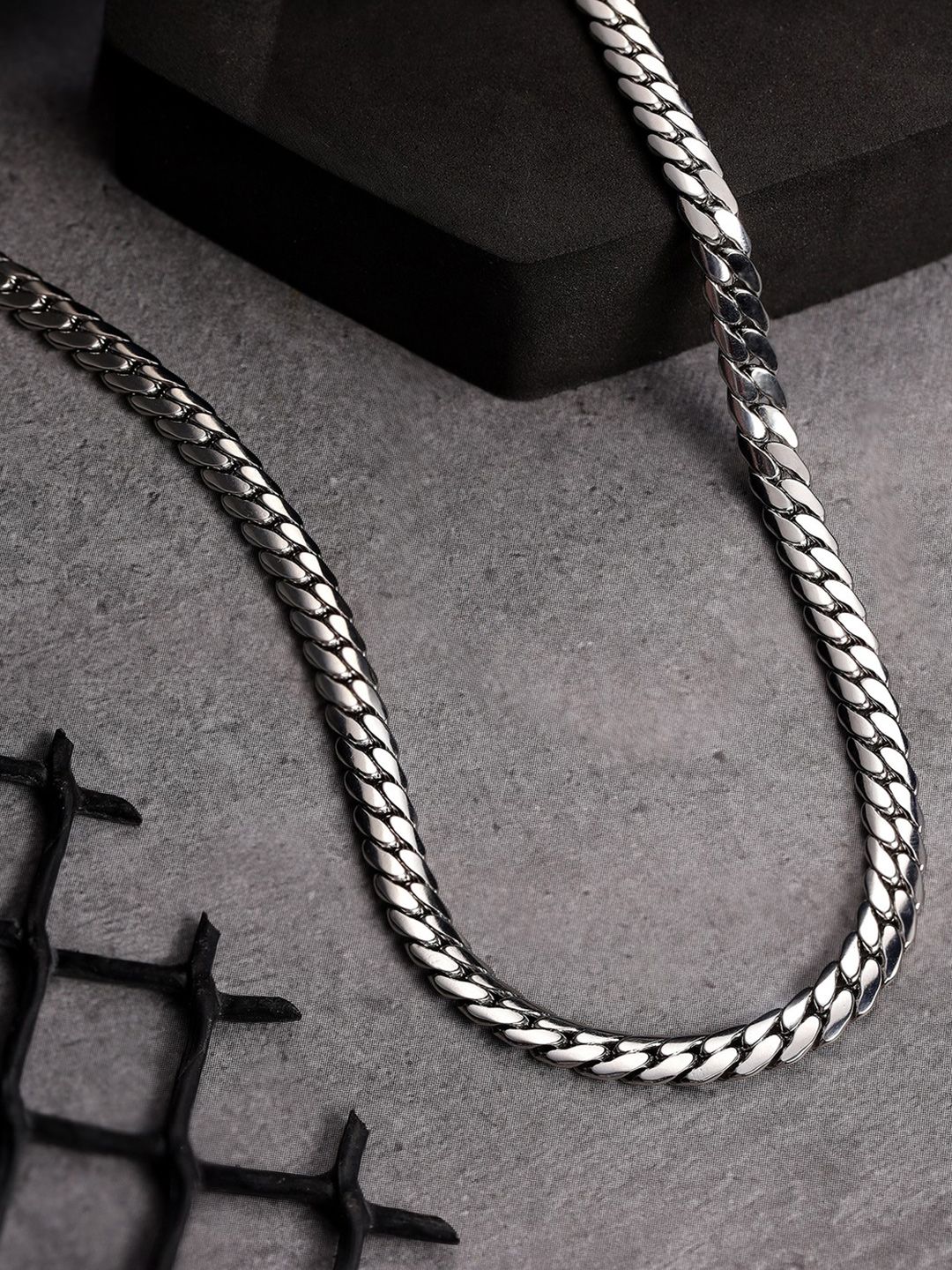Jewelor Men Silver-Plated Stainless Steel Four-Sided Grinding Chain