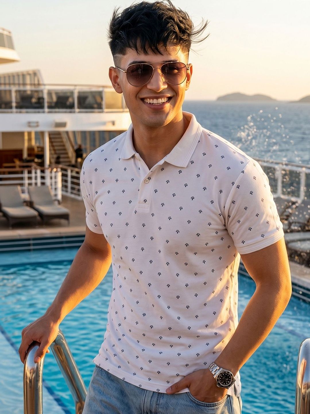 Mast & Harbour Men Printed Polo Collar T-shirt