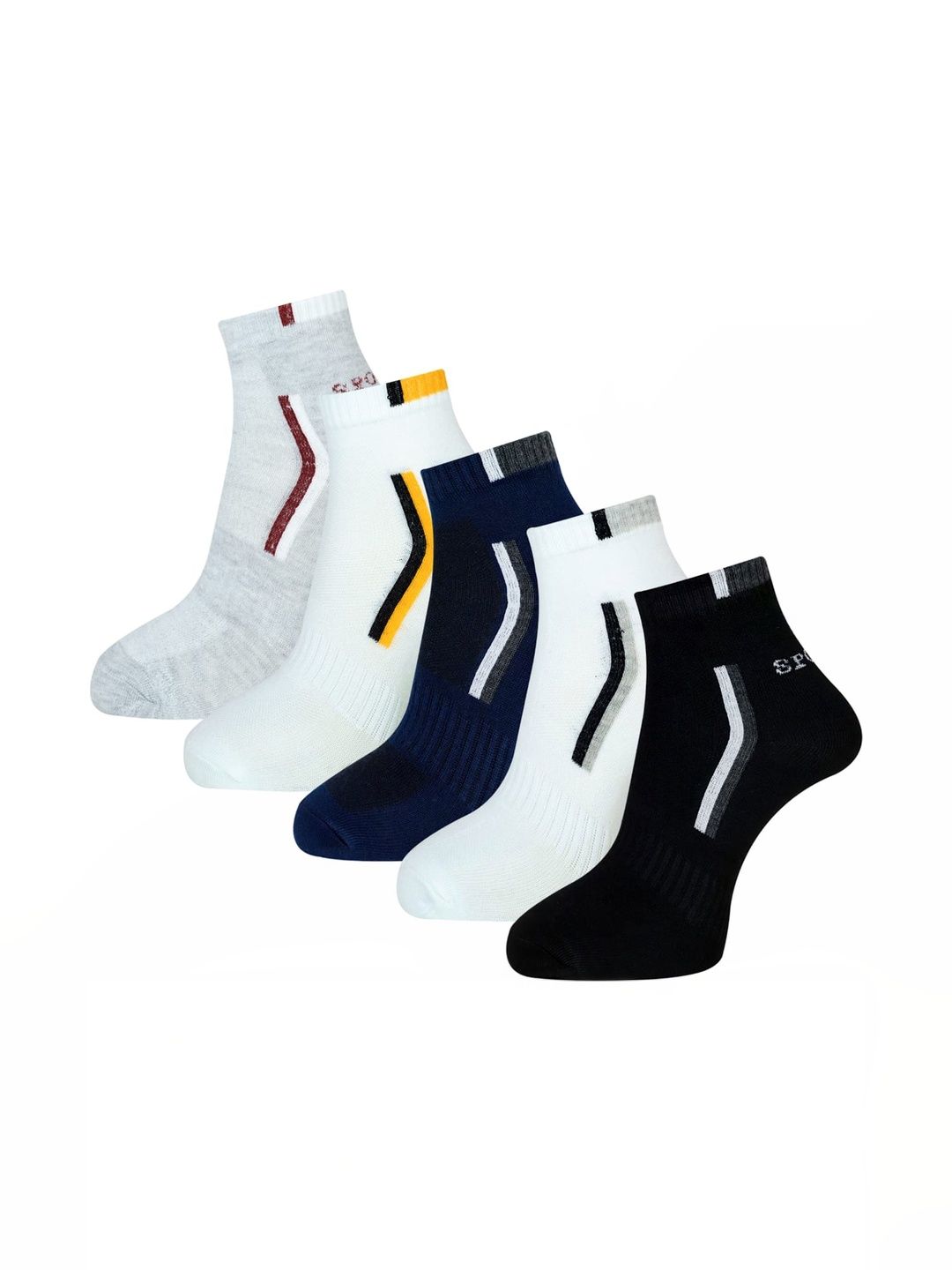 Akeeta Men Pack of 5 Cotton Assorted Colourblocked Ankle Length Socks
