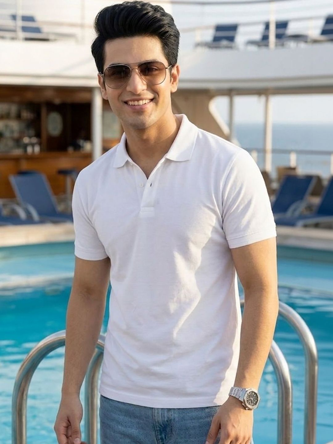 Mast & Harbour Solid Polo Collar Short Sleeves Regular Fit T-shirt